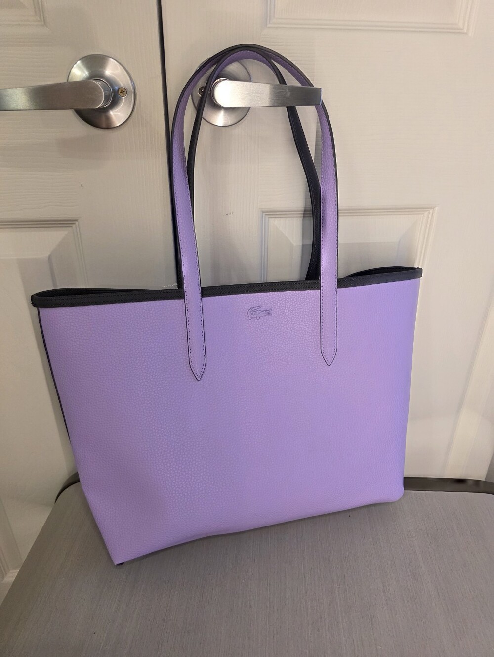 Lacoste Anna Reversible Two-Tone Tote Navy and Lilac NEW